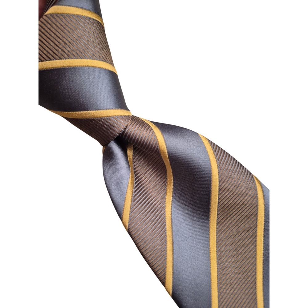 Charvet Mens Striped Silk Necktie Grey Bronze Gold Diagonal Pattern Business Tie
